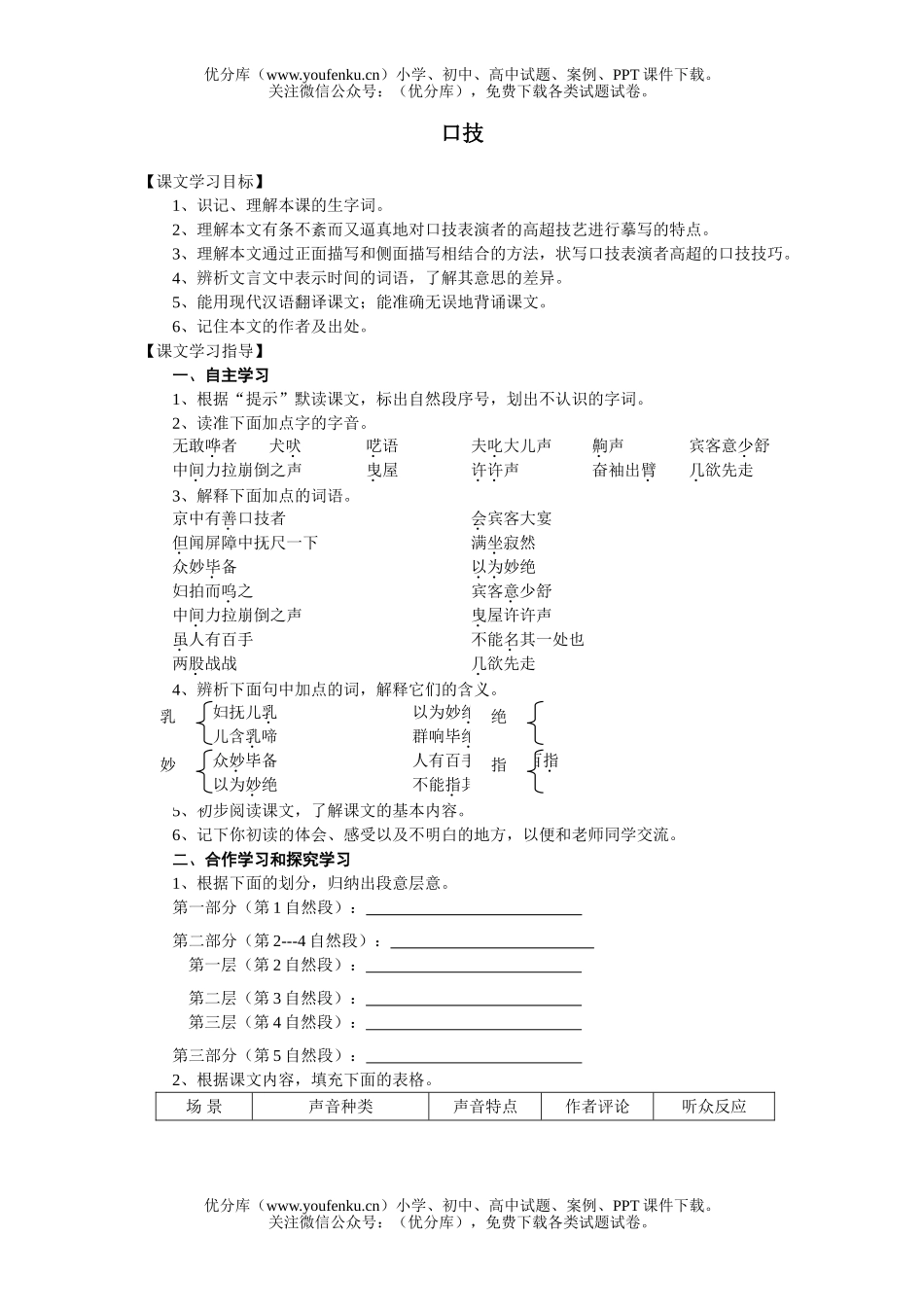 初中七年级语文口技练习1试卷_第1页