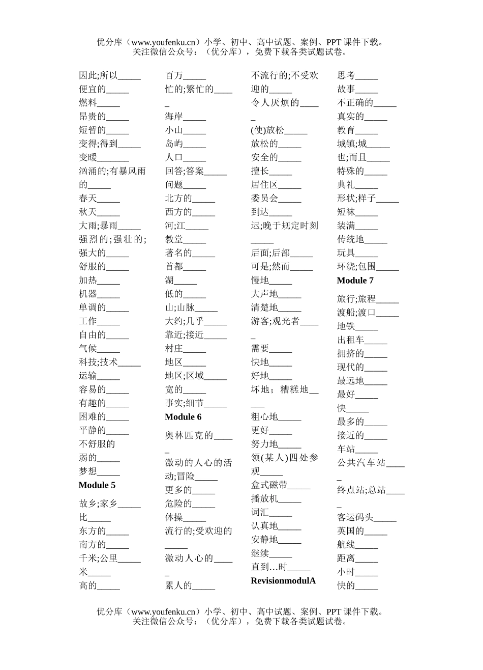 初中七年级英语(下)单词Module 1试卷_第2页