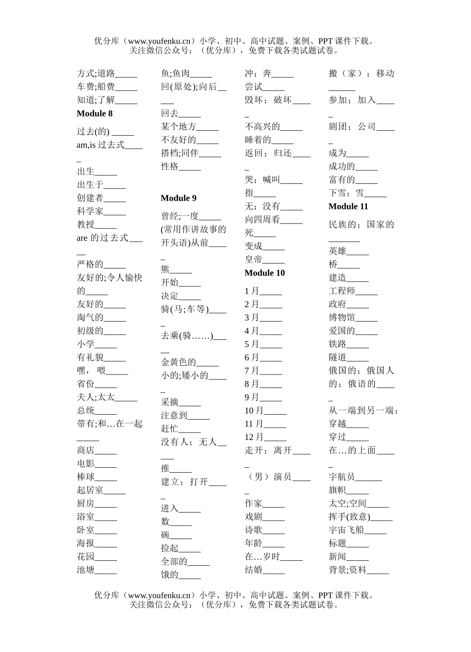 初中七年级英语(下)单词Module 1试卷_第3页