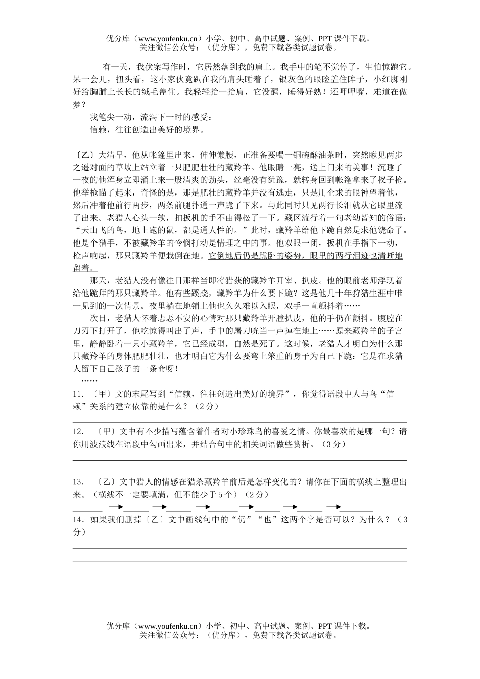 初中七年级语文第二学期期末练习卷1试卷_第3页