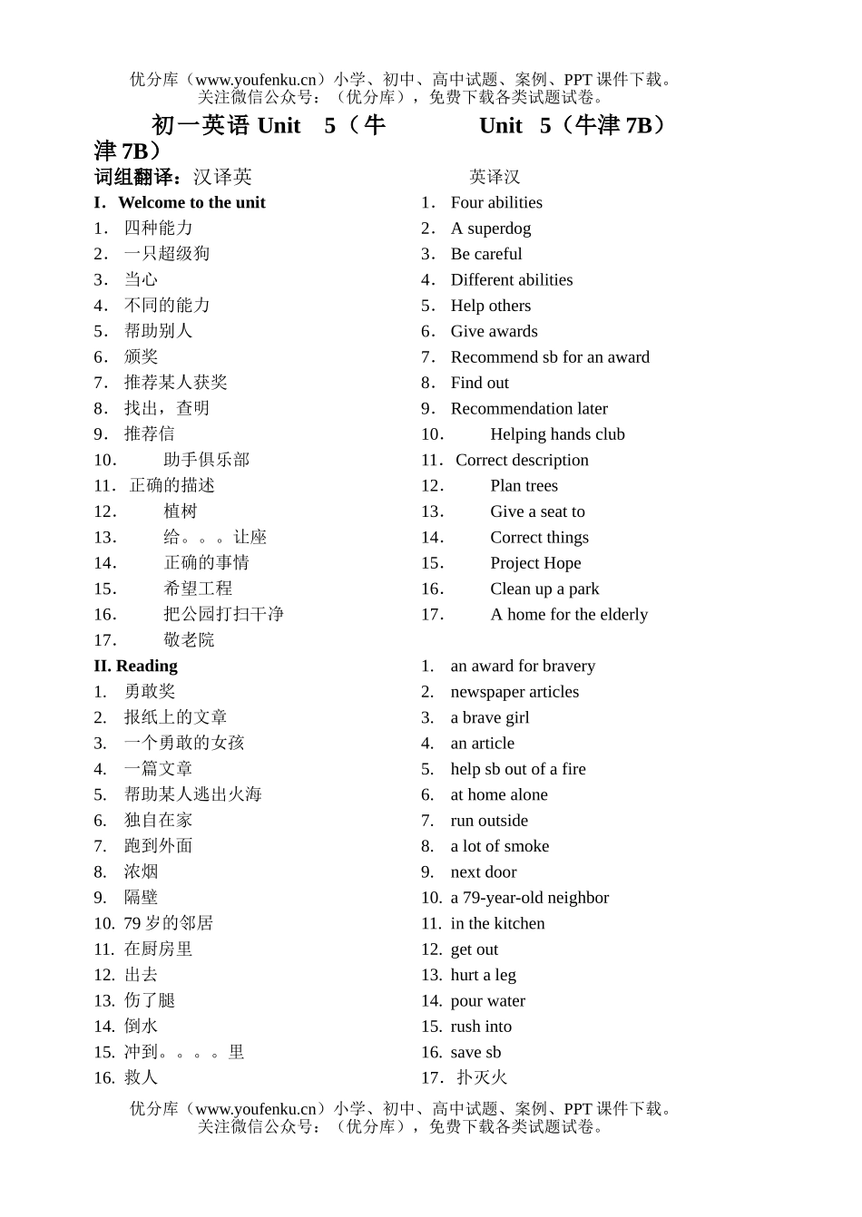 初中七年级英语Unit5试卷_第1页