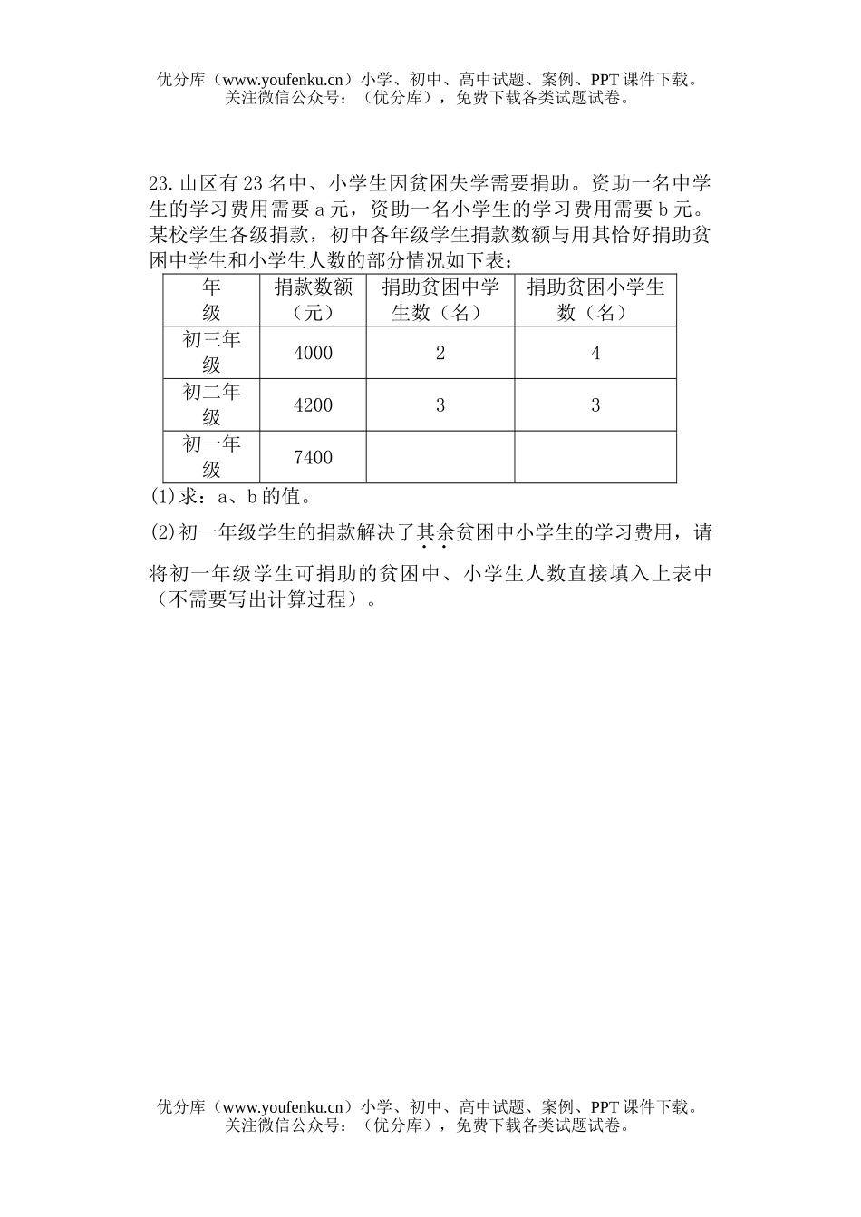 初中七年级数学二元一次方程(组)单元测试卷_第3页