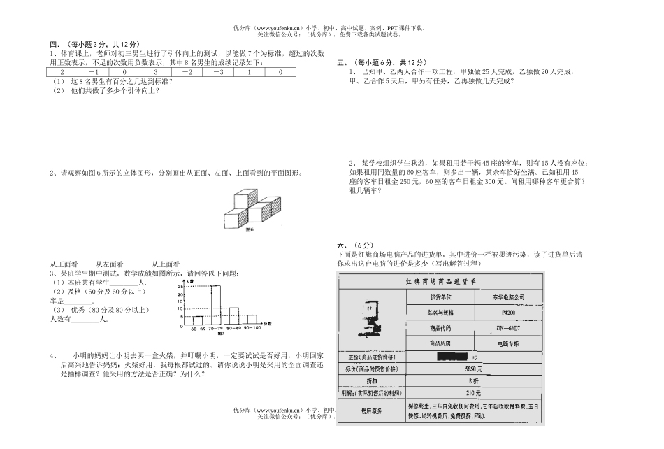 初中七年级数学期末复习试卷_第2页