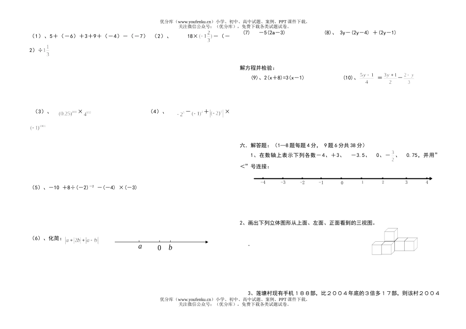 初中七年级数学七年上期中考试卷_第1页