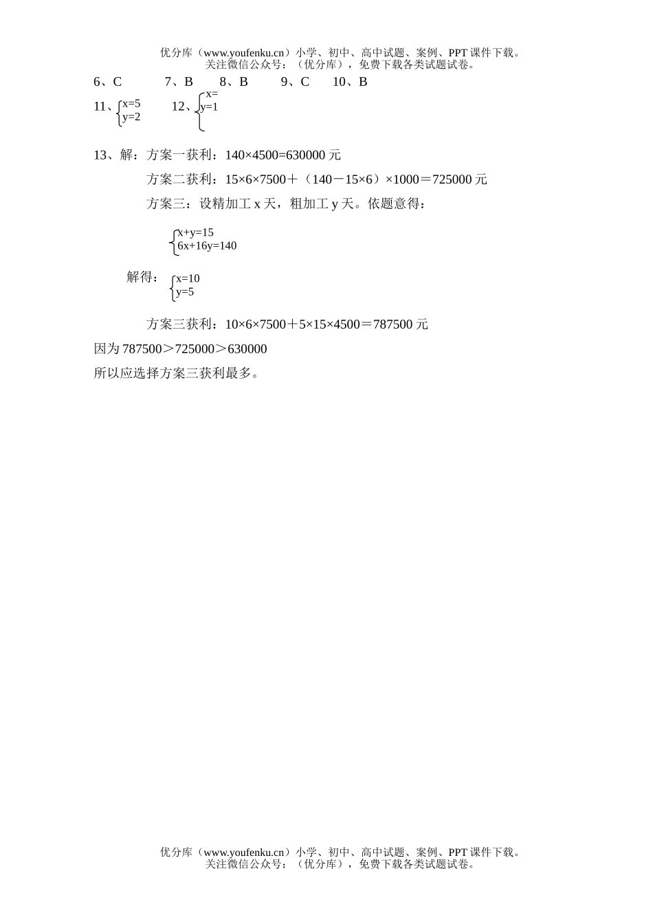 初中七年级数学第七章二元一次方程组单元训练题试卷_第3页