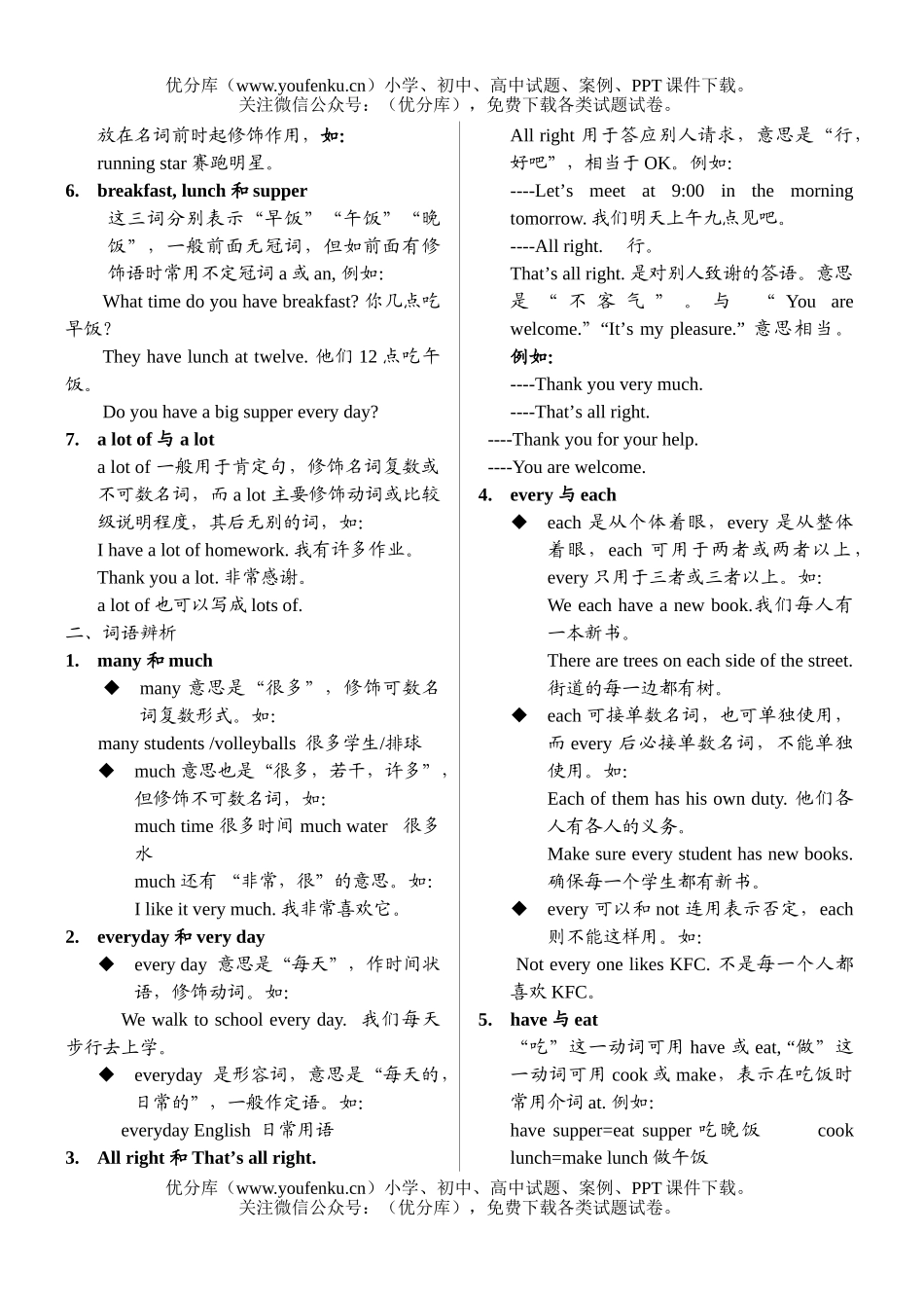 初中七年级英语上Unit 6重难点讲解与练习试卷_第2页