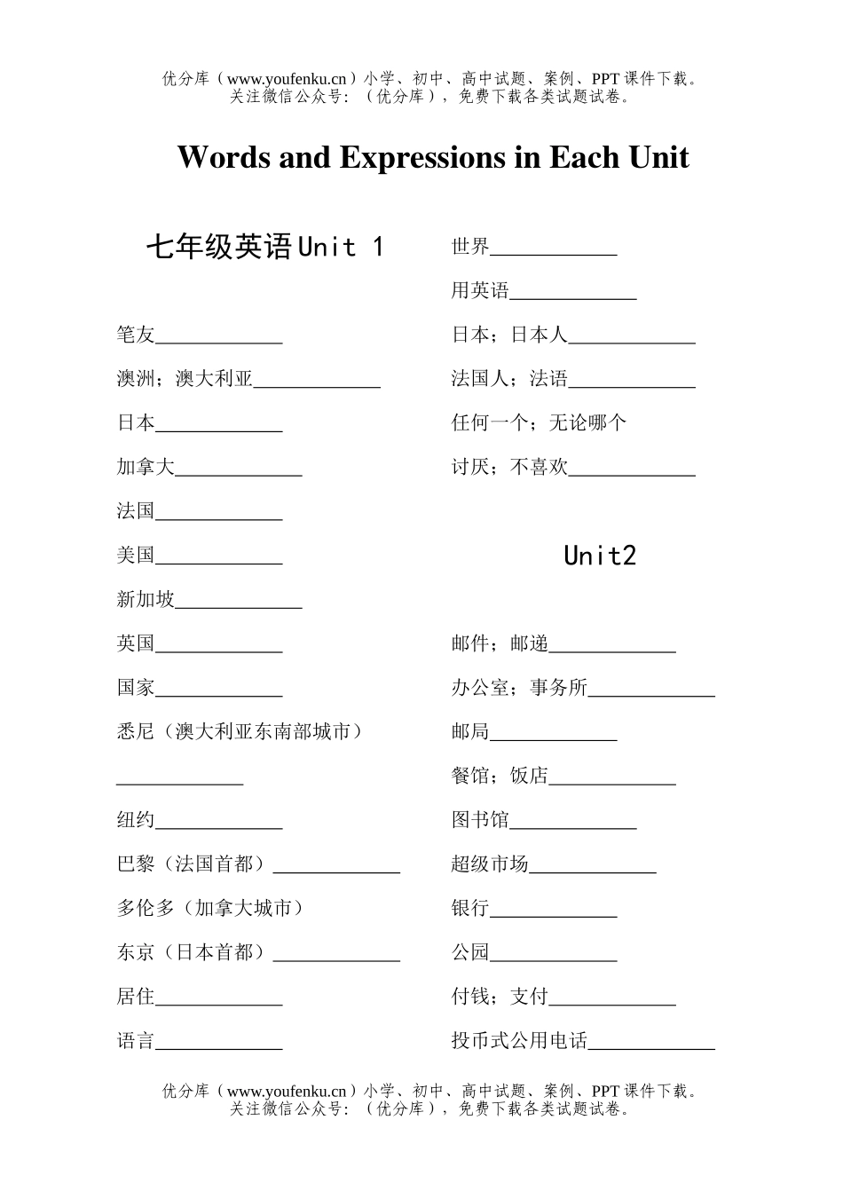 初中七年级英语Unit 1试卷_第1页