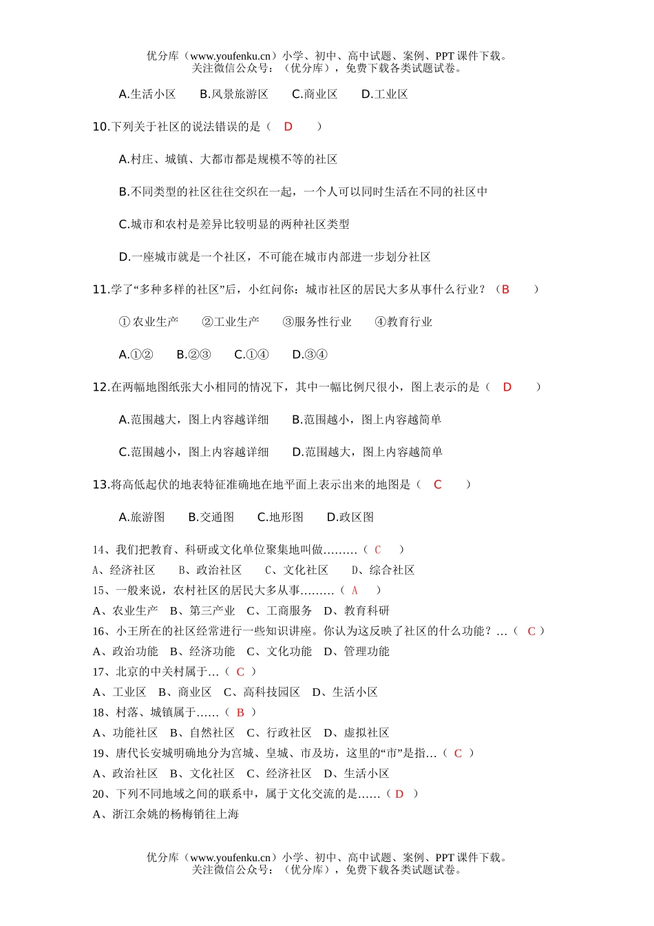 初中七年级历史生活在社区里测试1试卷_第2页