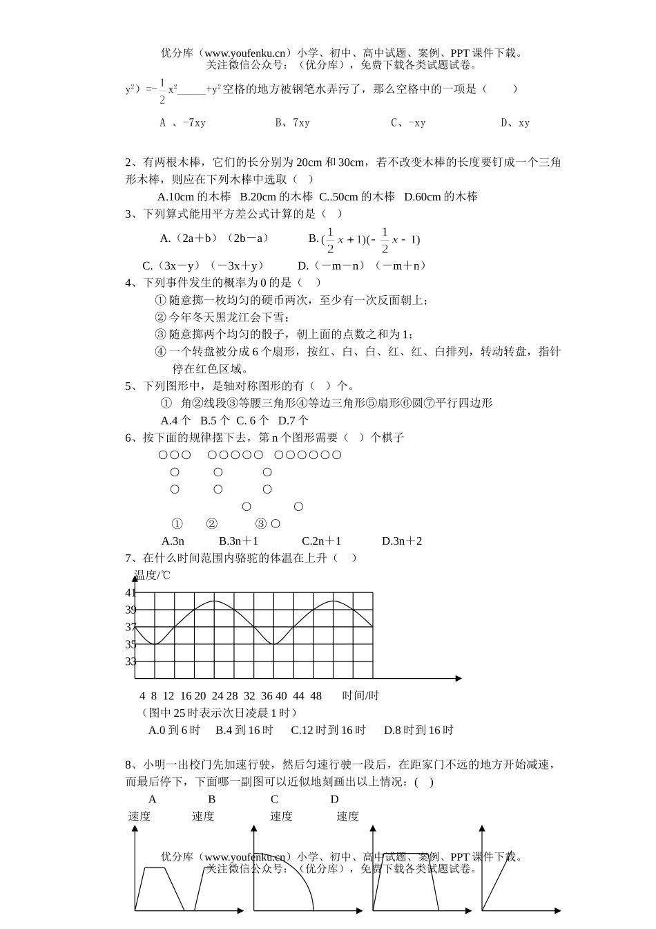 初中七年级数学下期末考试卷_第2页