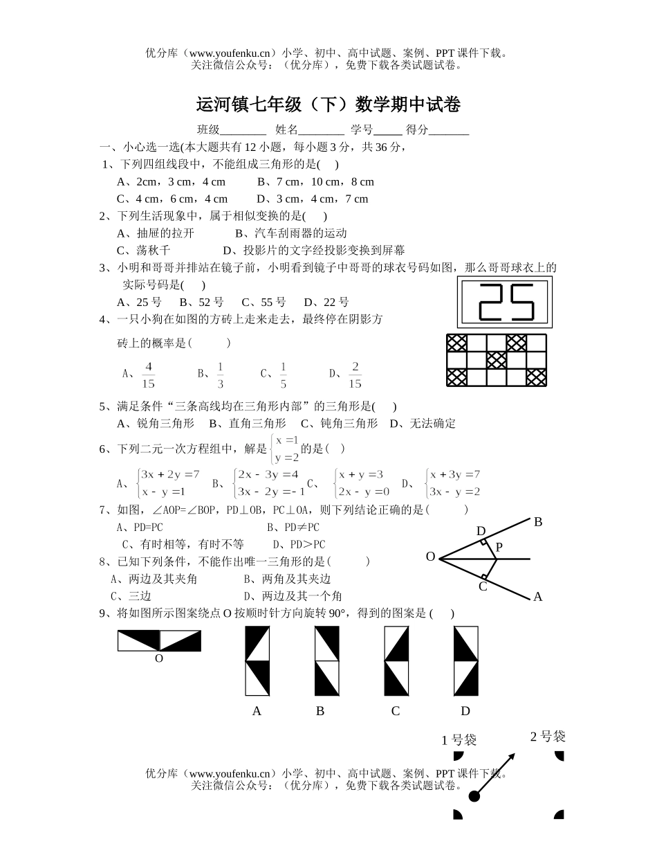 初中七年级数学期中测试卷_第1页