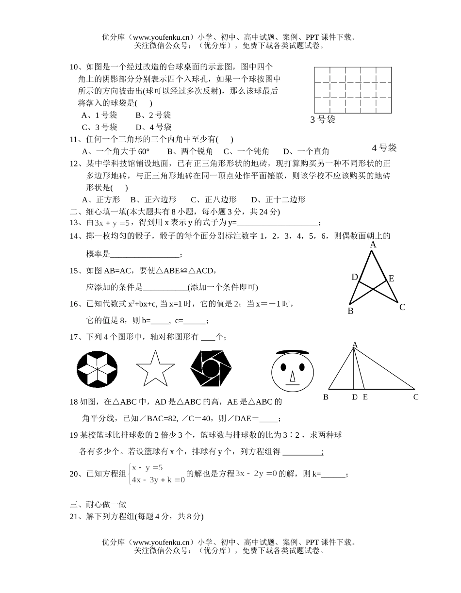 初中七年级数学期中测试卷_第2页