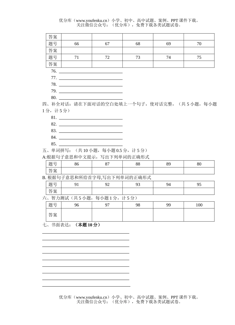 初中七年级英语《新目标》下学期竞赛试卷_第2页