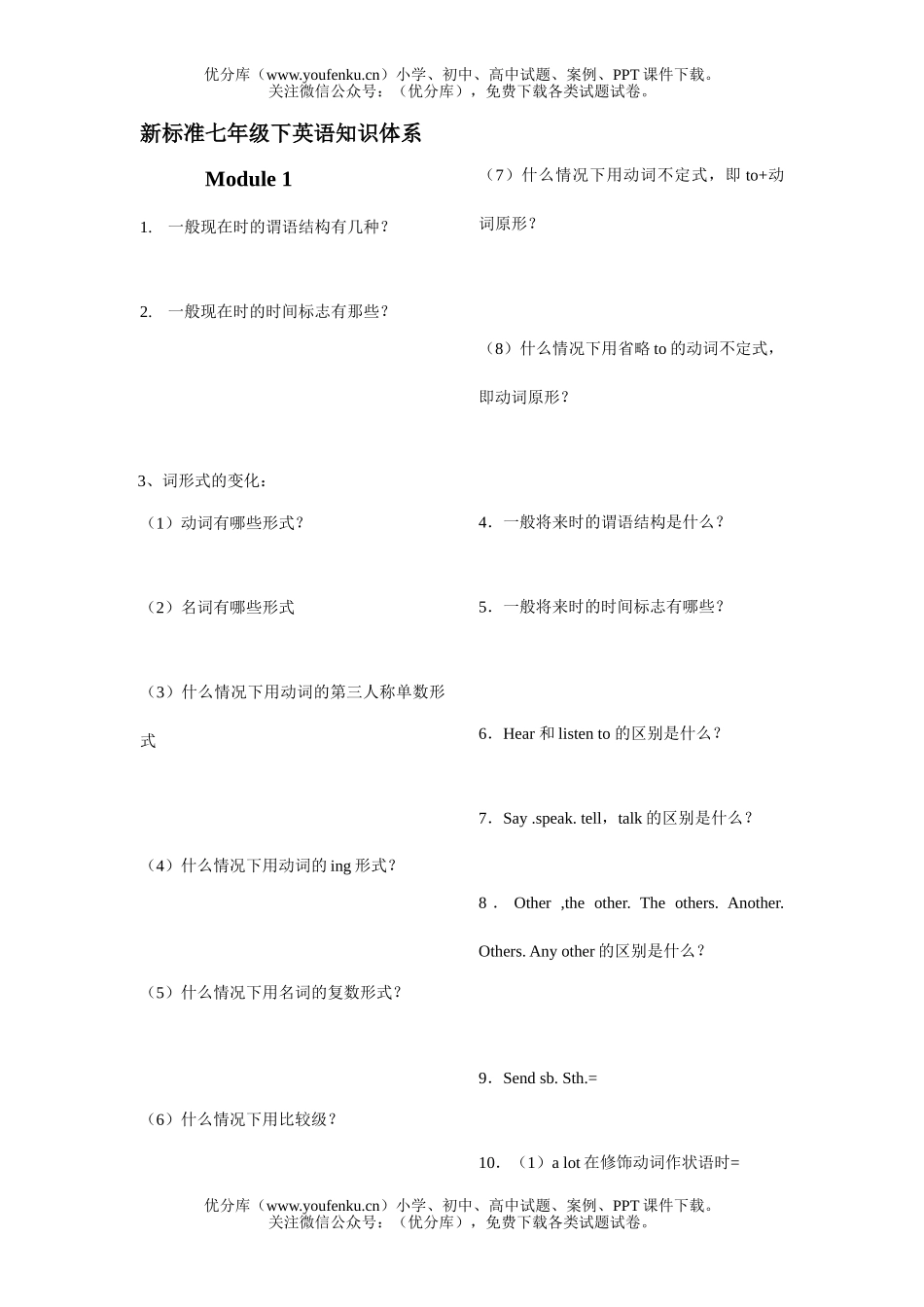 初中七年级英语(下)Module 1-3 知识体系试卷_第1页