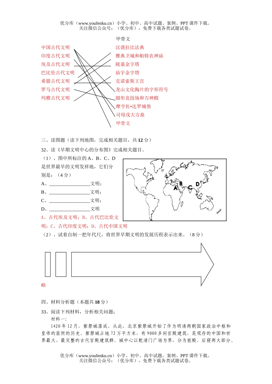 初中七年级历史社会生活的变迁测试2试卷_第3页