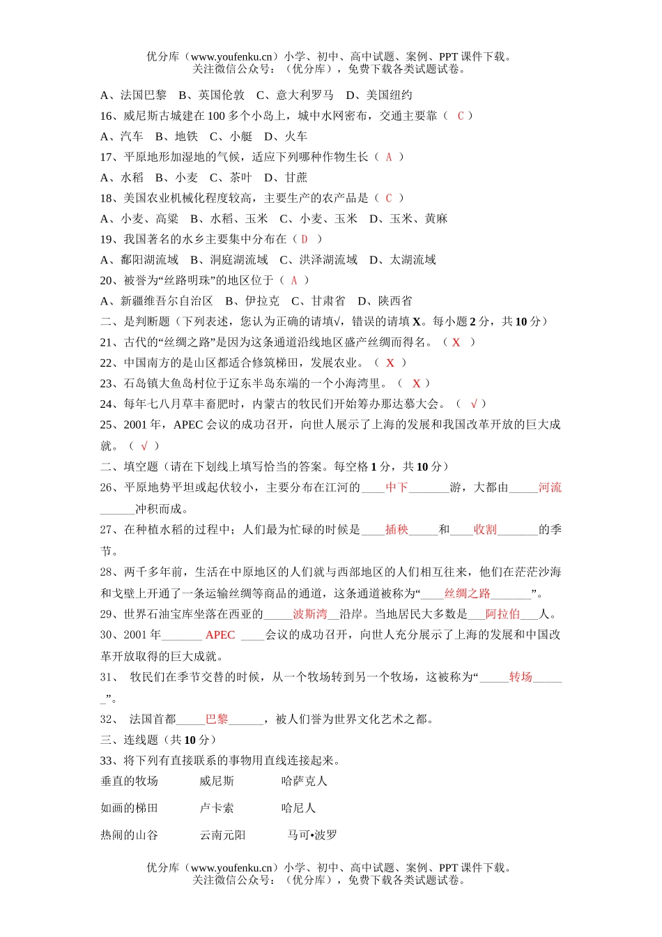 初中七年级历史各具特色的区域生活测试2试卷_第2页