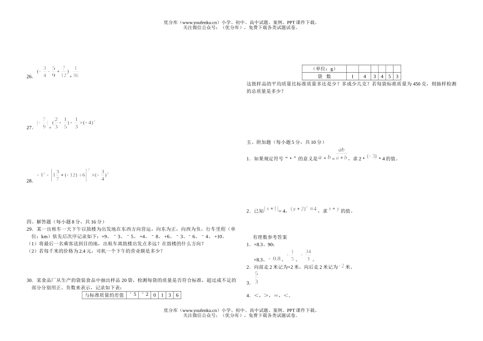 初中七年级数学上学期有理数过关检测试卷_第2页