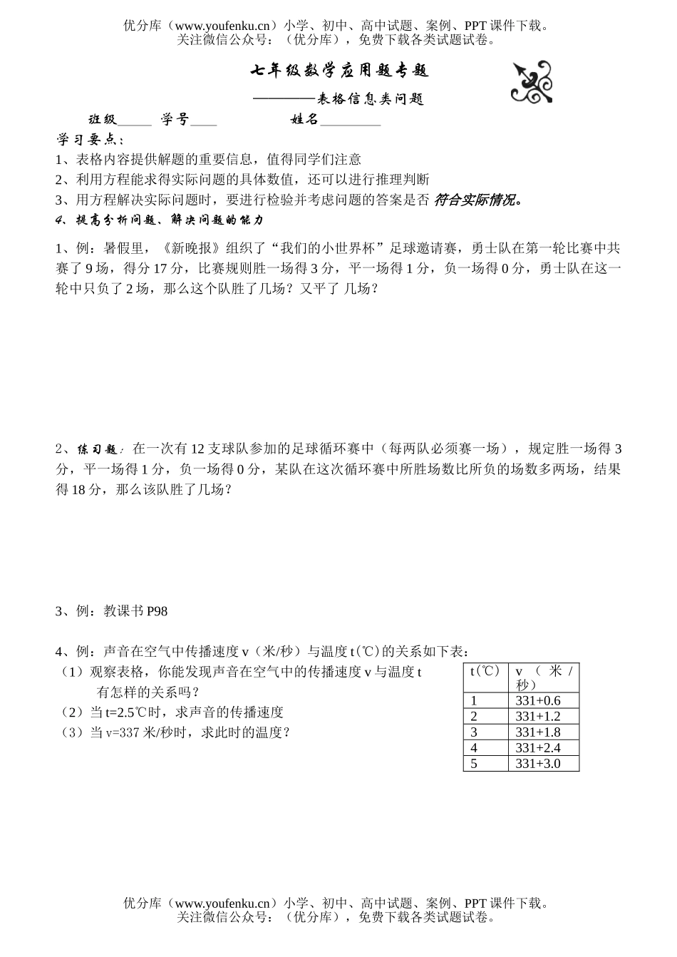 初中七年级数学应用题专题—表格信息类问题试卷_第1页