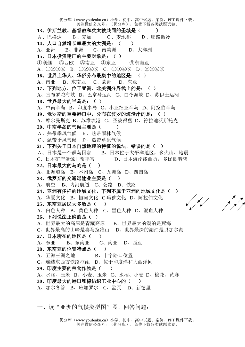 初中七年级地理下册期中考试卷_第2页