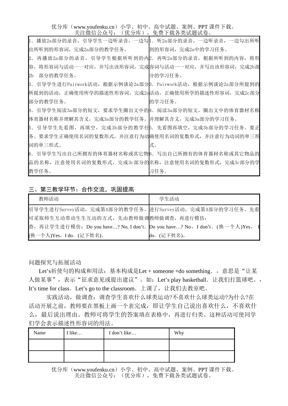 初中七年级英语下册Unit5教案试卷_第3页
