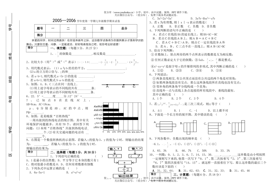 初中七年级数学华师大期末测试卷_第1页