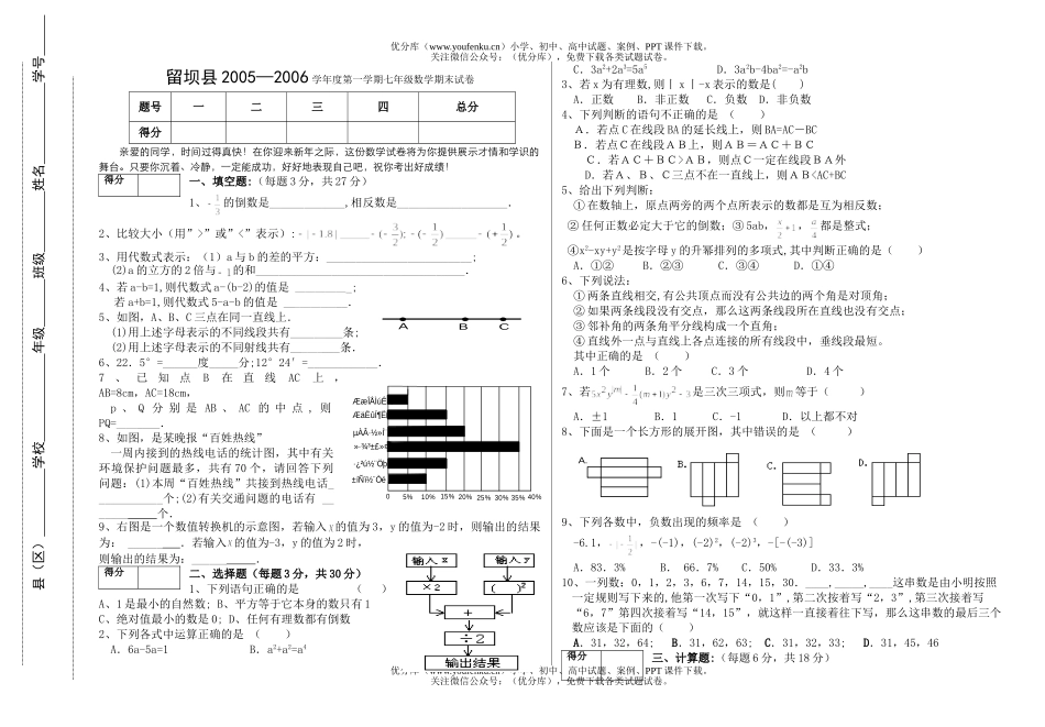 初中七年级数学华东师大05-06学年第一学期期末试卷_第1页