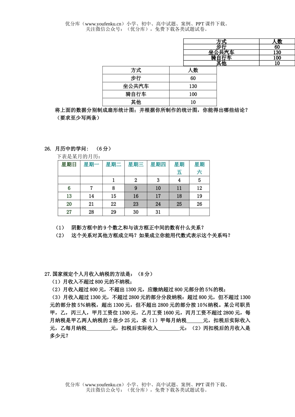 初中七年级数学第一学期期末试卷_第3页