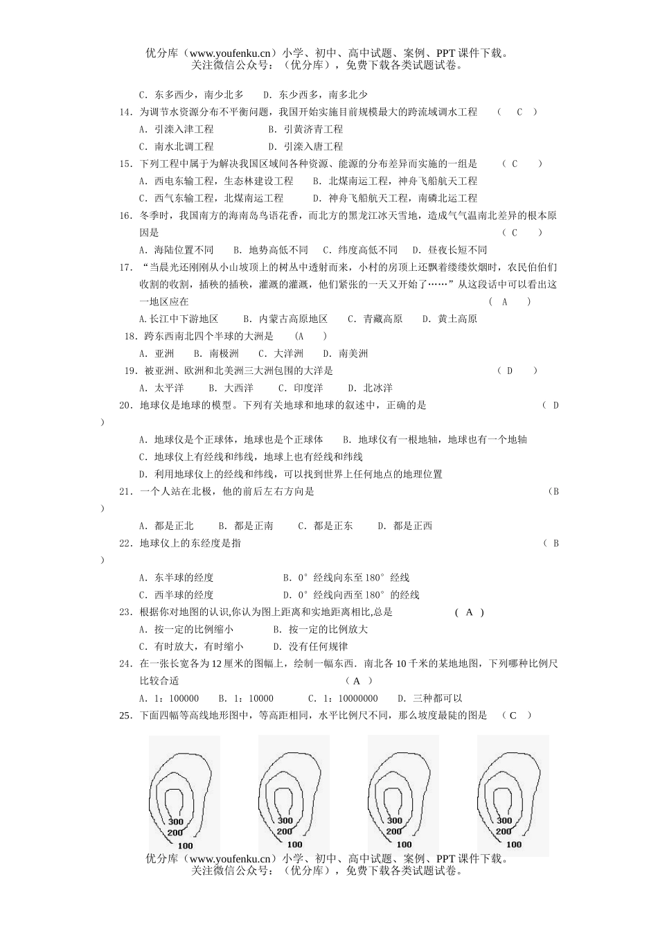 初中七年级历史与社会上学期总复习练习试卷_第2页