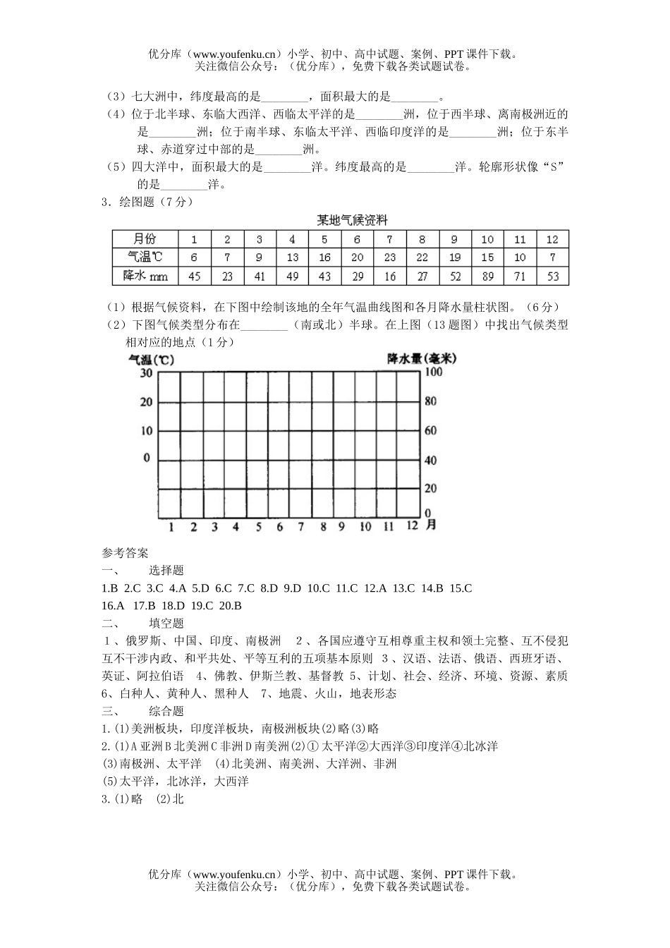 初中七年级地理上学期期末测试卷_第3页