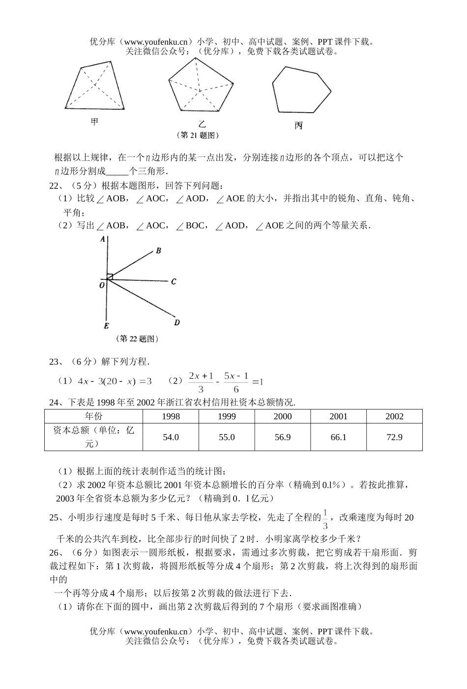 初中七年级数学期末试卷_第3页