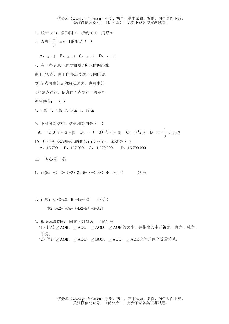 初中七年级数学期末试卷_第2页