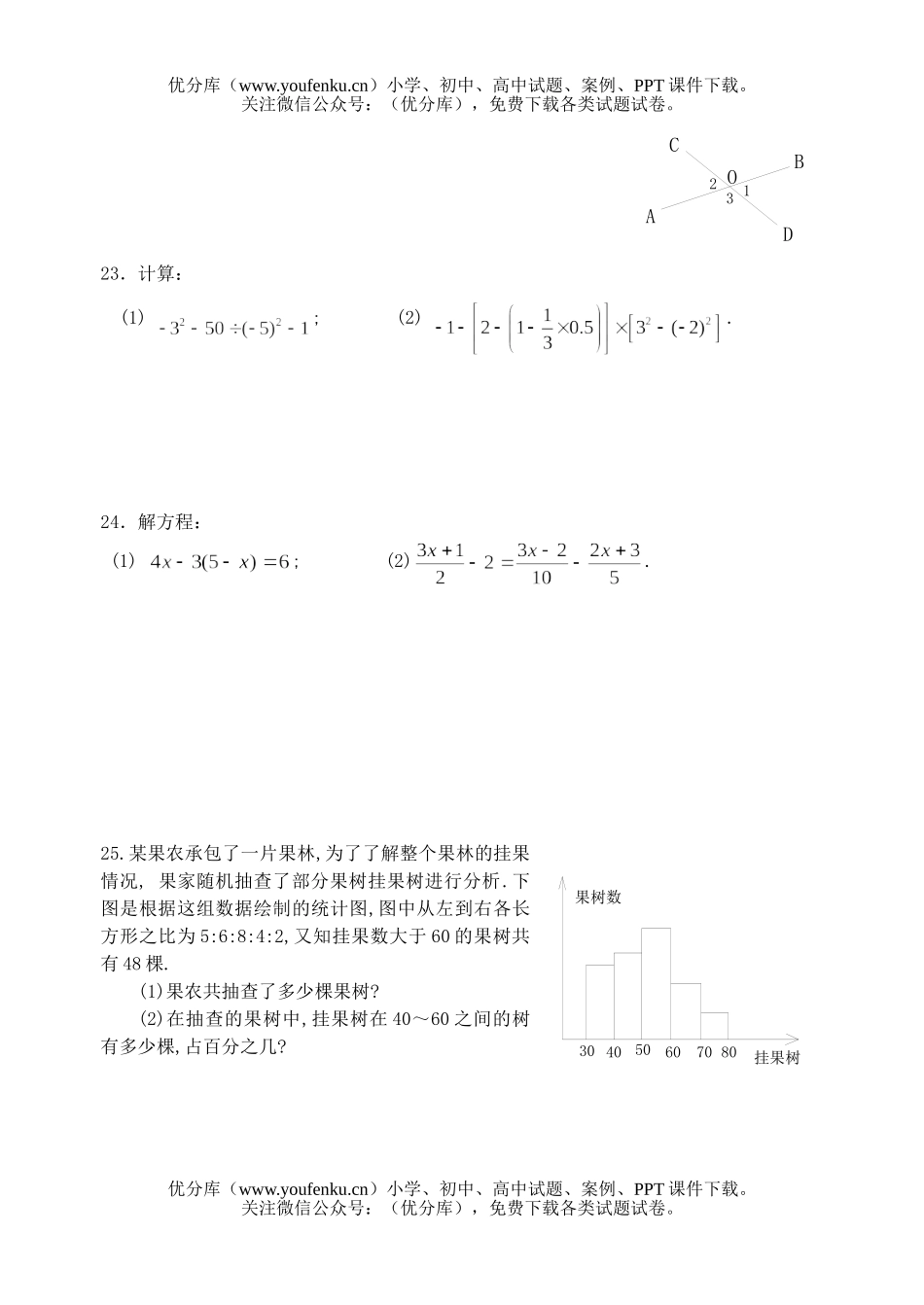 初中七年级数学第一学期期末测一试卷_第3页