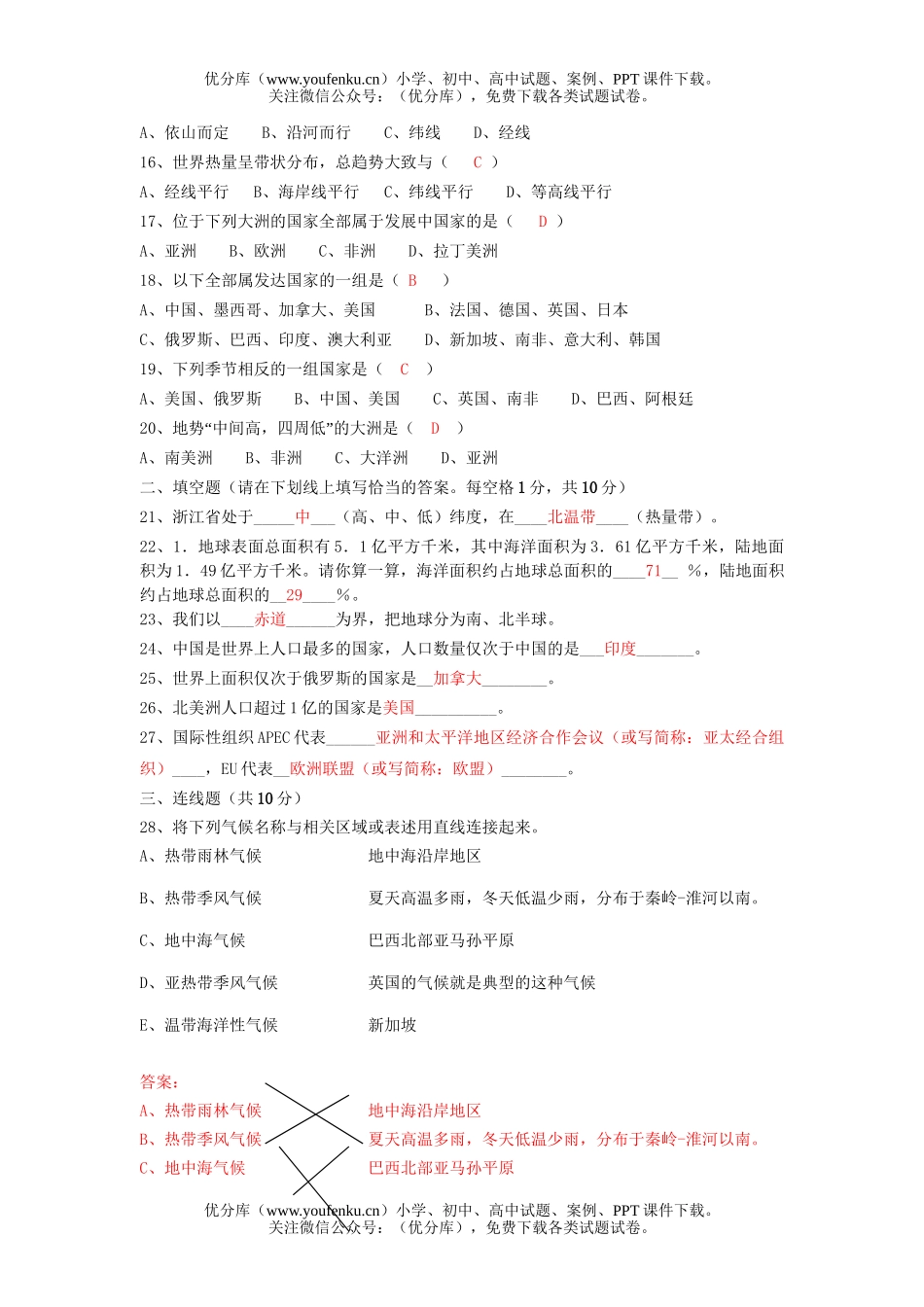 初中七年级历史人类共同生活的世界测试3试卷_第2页