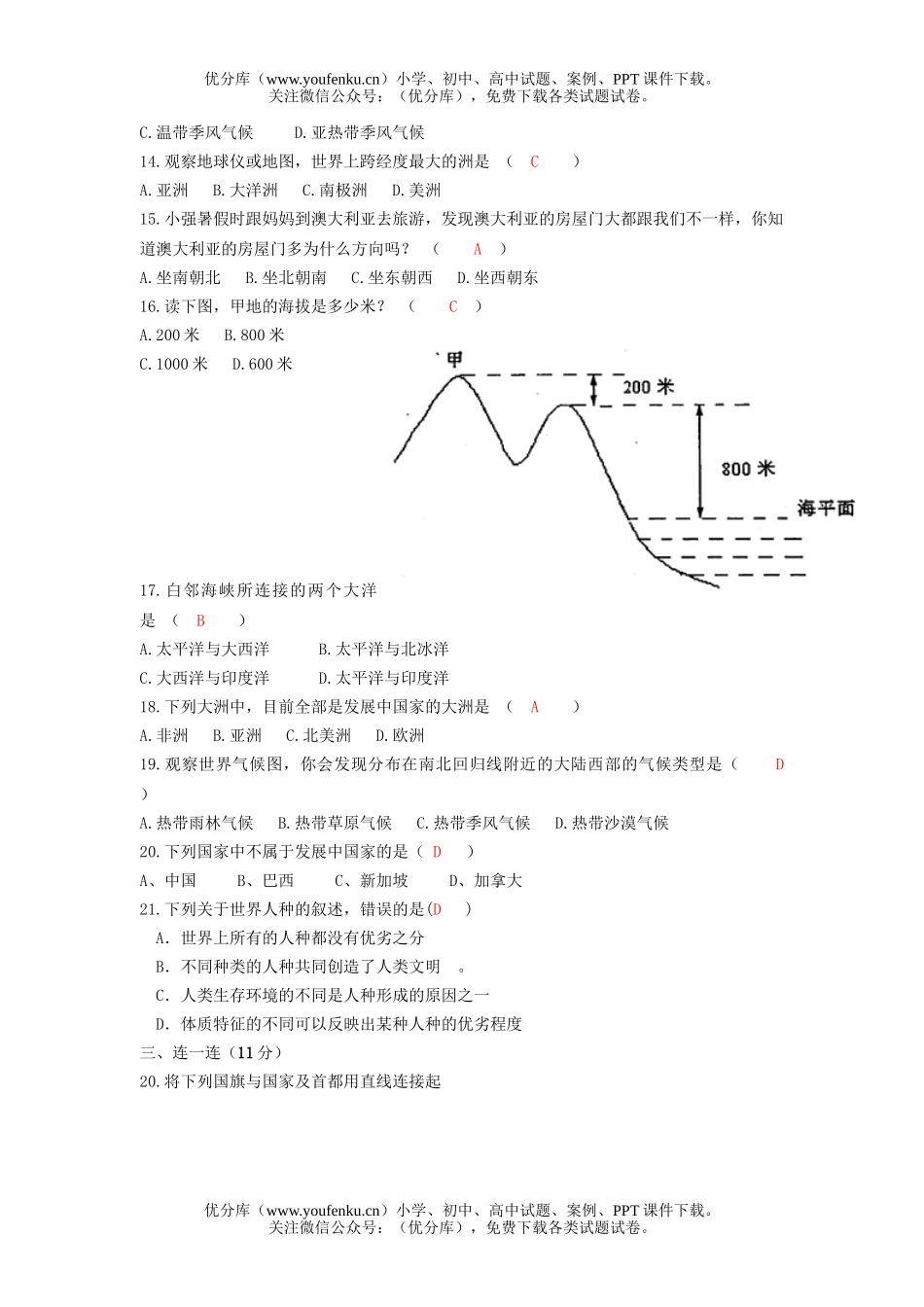 初中七年级历史人类共同生活的世界测试1试卷_第2页