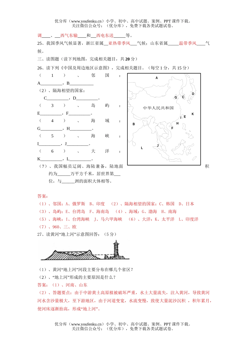 初中七年级历史中华各族人民的家园测试3试卷_第3页