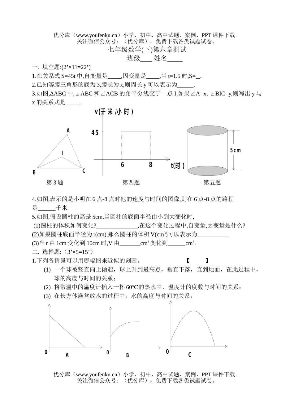 初中七年级数学(下)第六章测试卷_第1页