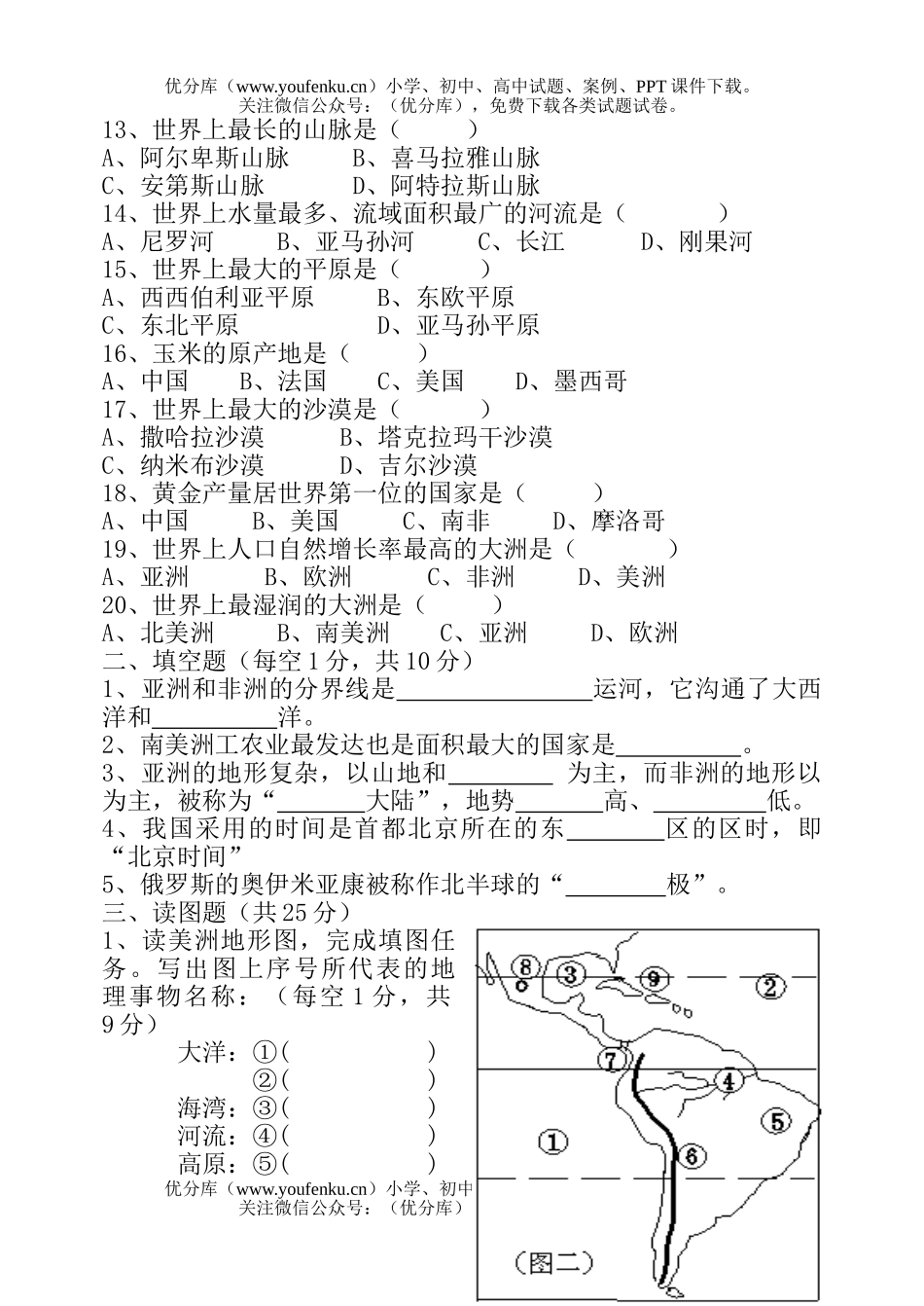 初中七年级地理下学期3月份考试卷_第2页