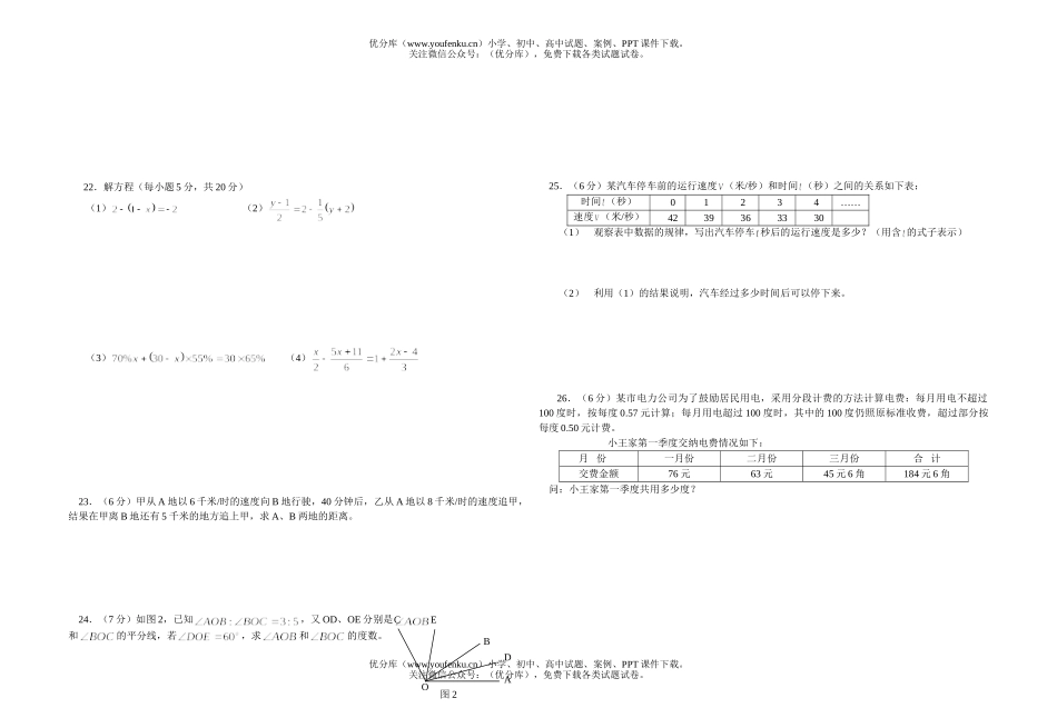 初中七年级数学期末测试卷_第2页