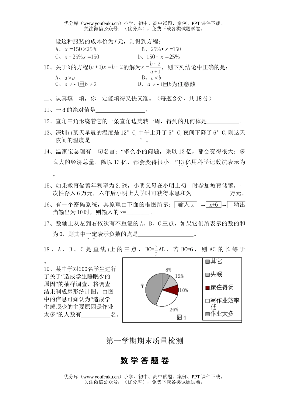 初中七年级数学初科第一学期期末质量检测试卷_第2页