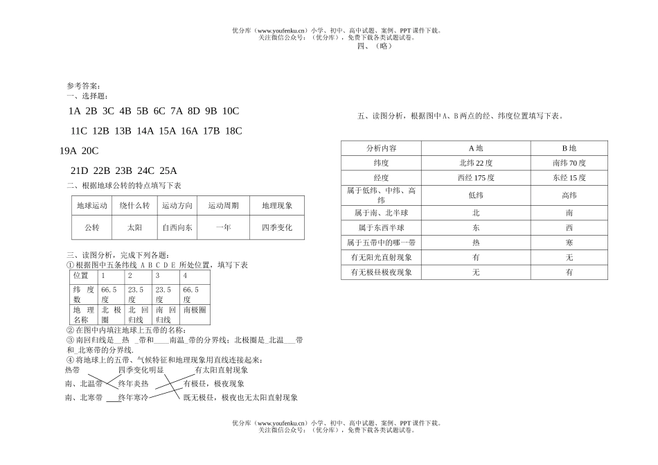初中七年级地理上学期第一章(地球和地图)月考考试卷_第3页
