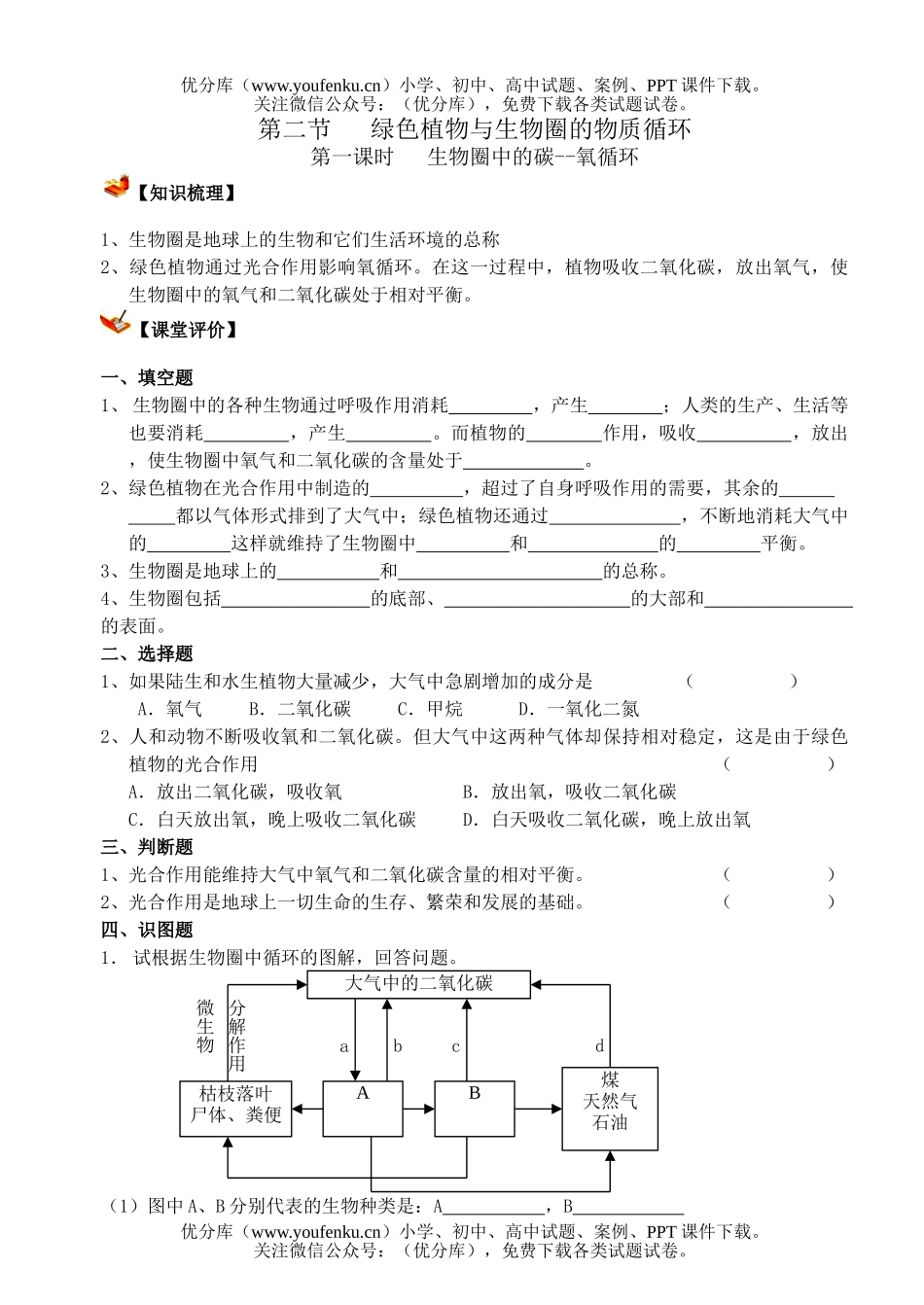 初中七年级生物绿色植物在圈中的作用复习资料s试卷_第2页