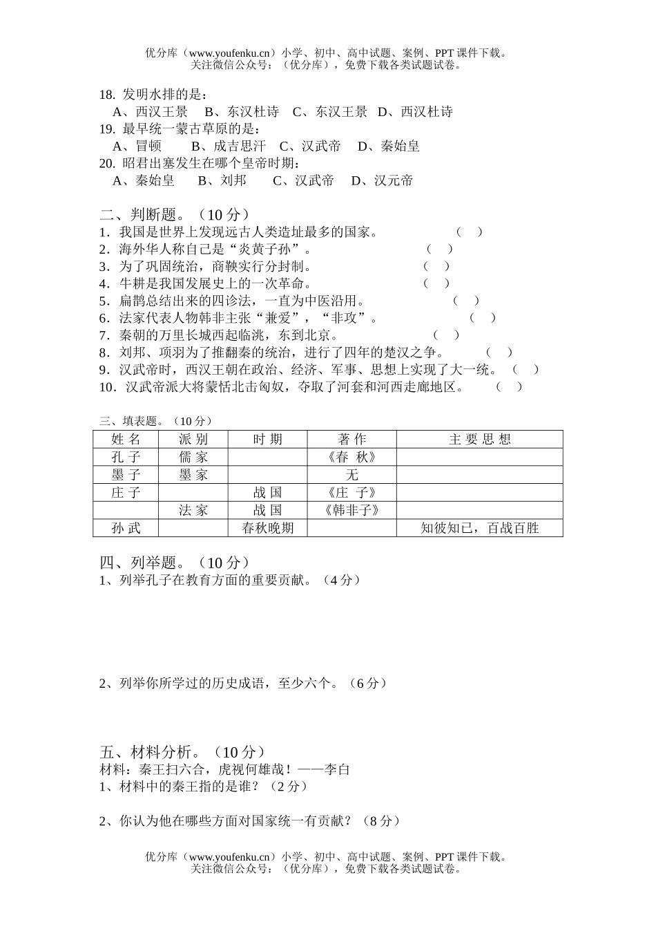 初中七年级历史下期期中考试卷_第2页