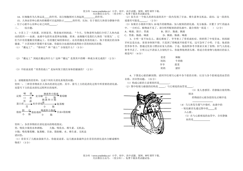 初中七年级生物下学期期中试卷_第2页