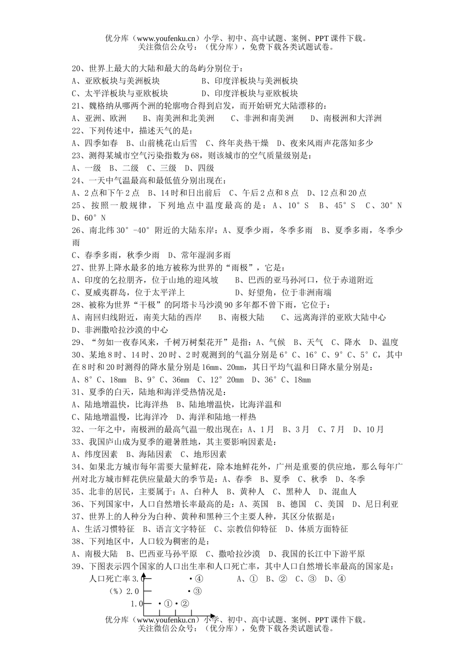 初中七年级地理上册期末复习题试卷_第2页
