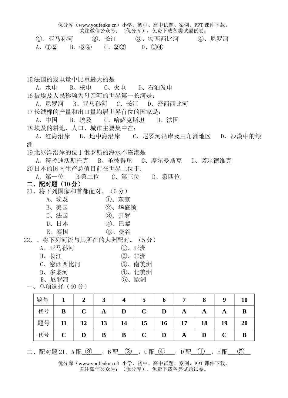 初中七年级地理湘教版下学期期末考试卷_第2页