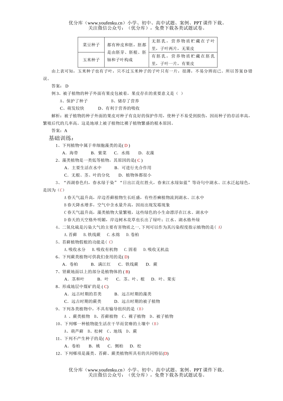 初中七年级生物圈中有哪些绿色植物练习题试卷_第2页