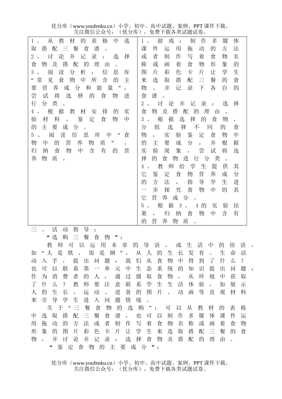 初中七年级生物第3章人体的物质和能量来源于食物教案和练习试卷_第3页