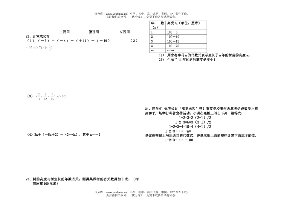 初中七年级数学期末总复习第1,2,3,4单元试卷_第2页