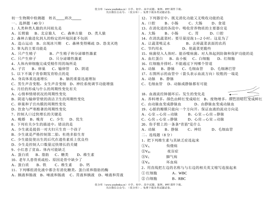 初中七年级生物模拟试卷_第1页