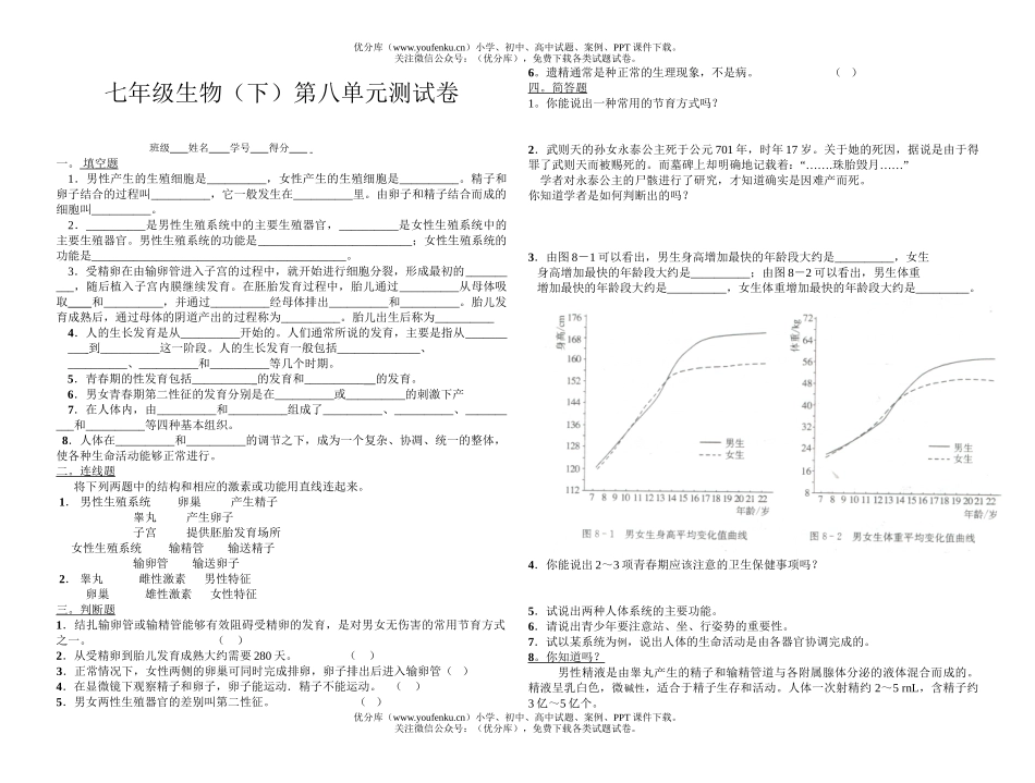 初中七年级生物下学期第八单元测试卷_第1页