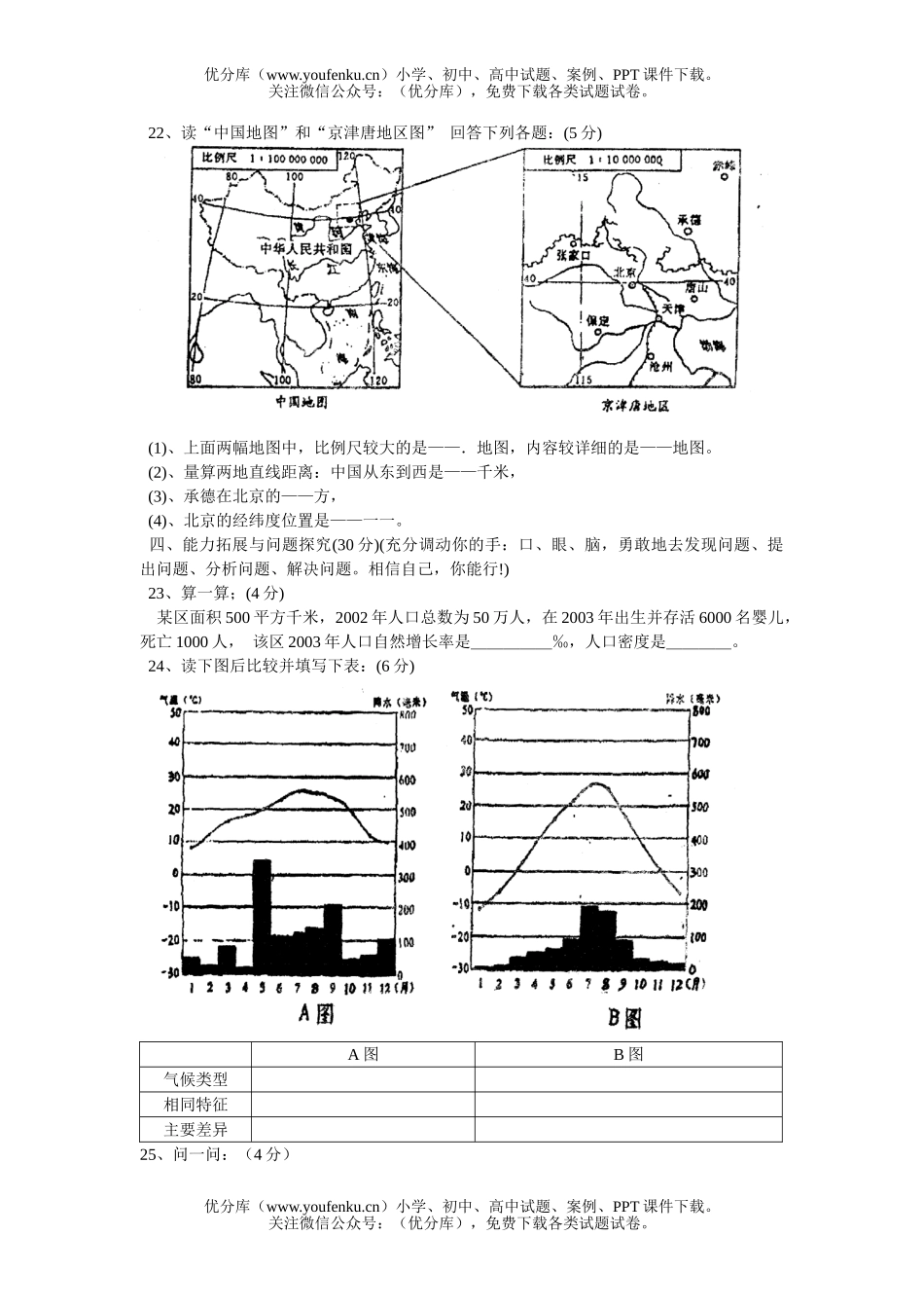 初中七年级地理上学期期末测试卷_第3页